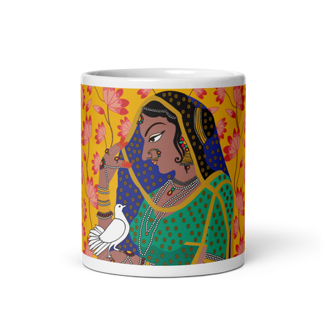 Yellow &amp; Pink Lotus Pichwai Diwali - (White glossy mug)