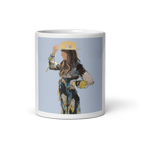 Floral Hipster - Solid Powder Blue Background- (White glossy mug)