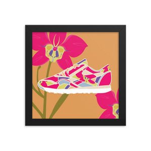 Orchid Sneaker Orange Background - (Framed)