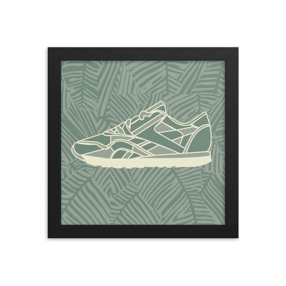 Green Sneakers Leafy Green Background - (Framed)