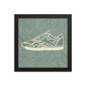 Green Sneakers Leafy Green Background - (Framed)