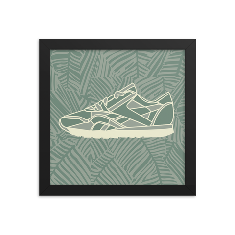 Green Sneakers Leafy Green Background - (Framed)