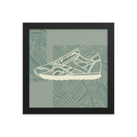 Leafy Pattern Sneaker with Light Green Background - (Framed)