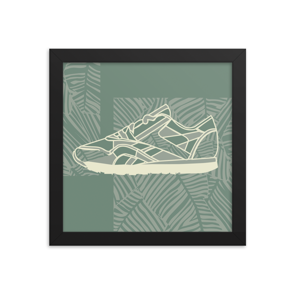 Leafy Pattern Sneaker with Dark Green Background - (Framed)