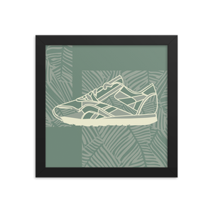 Leafy Pattern Sneaker with Dark Green Background - (Framed)