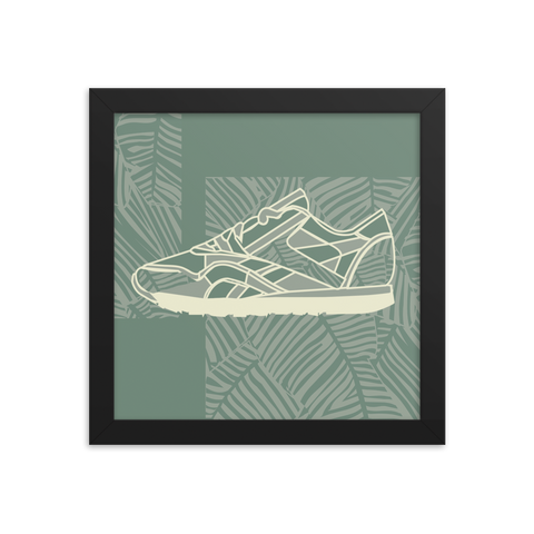 Leafy Pattern Sneaker with Dark Green Background - (Framed)