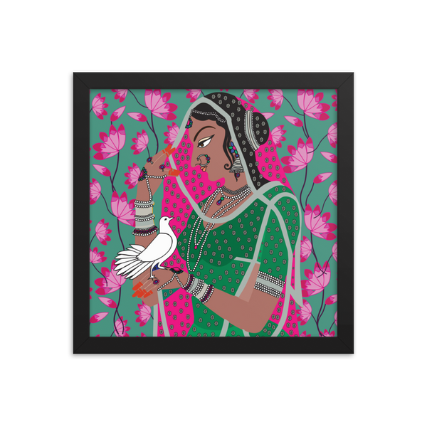 Green & Pink Lotus Pichwai Diwali - (Framed)