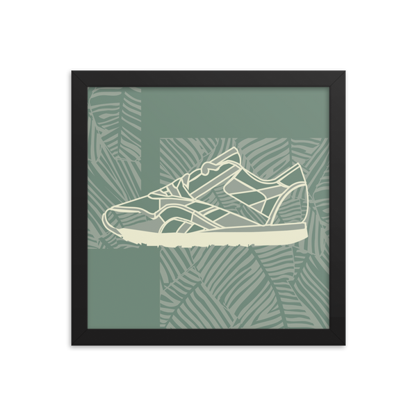 Leafy Pattern Sneaker with Dark Green Background - (Framed)