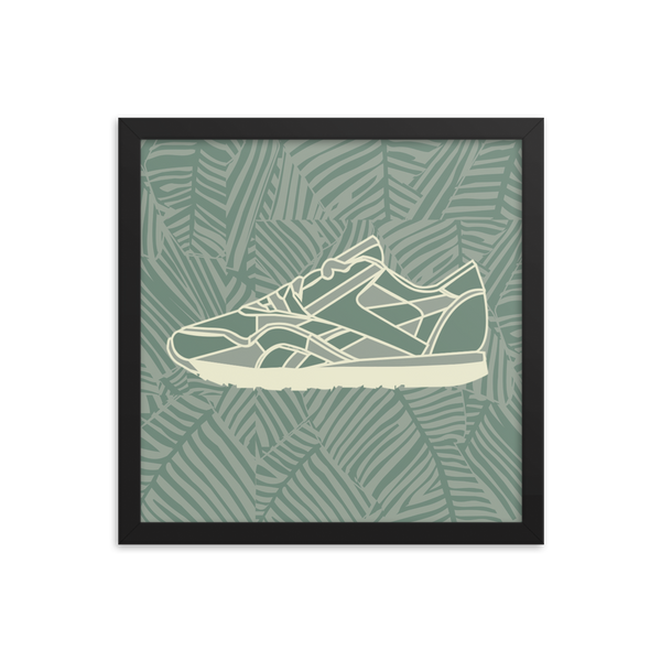 Green Sneakers Leafy Green Background - (Framed)