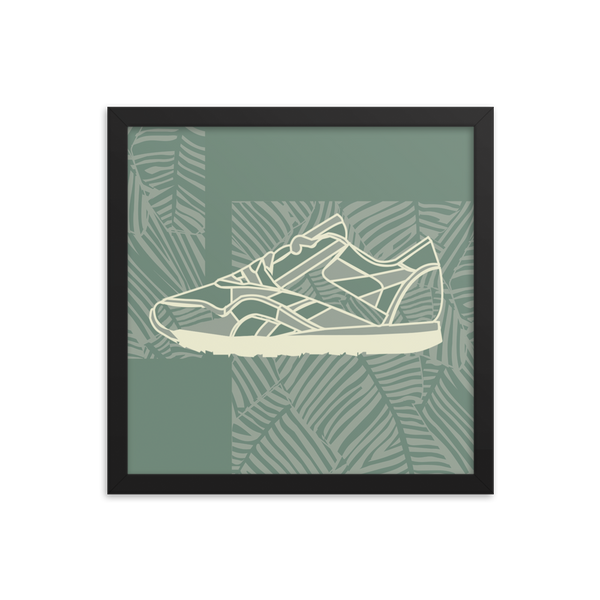 Leafy Pattern Sneaker with Dark Green Background - (Framed)