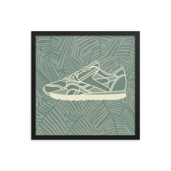 Green Sneakers Leafy Green Background - (Framed)