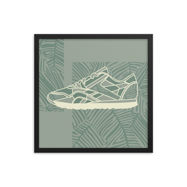 Leafy Pattern Sneaker with Light Green Background - (Framed)