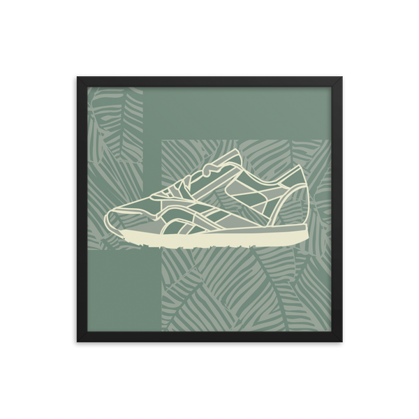 Leafy Pattern Sneaker with Dark Green Background - (Framed)