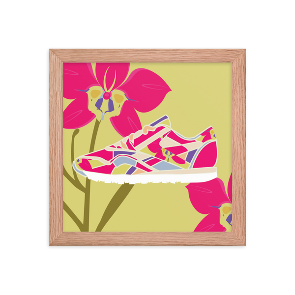 Orchid Sneaker Yellow Background - (Framed)