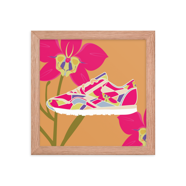 Orchid Sneaker Orange Background - (Framed)