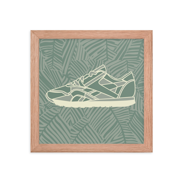 Green Sneakers Leafy Green Background - (Framed)