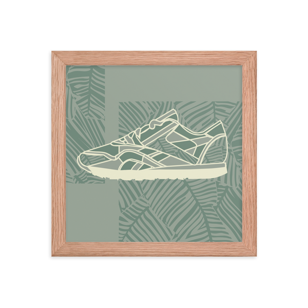 Leafy Pattern Sneaker with Light Green Background - (Framed)