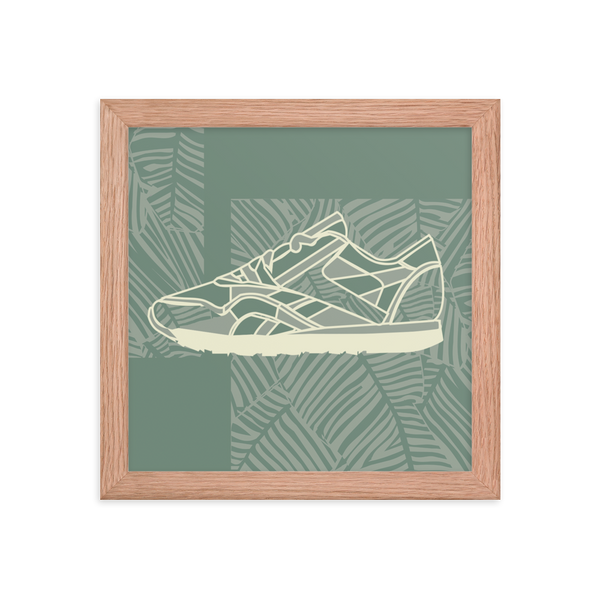 Leafy Pattern Sneaker with Dark Green Background - (Framed)