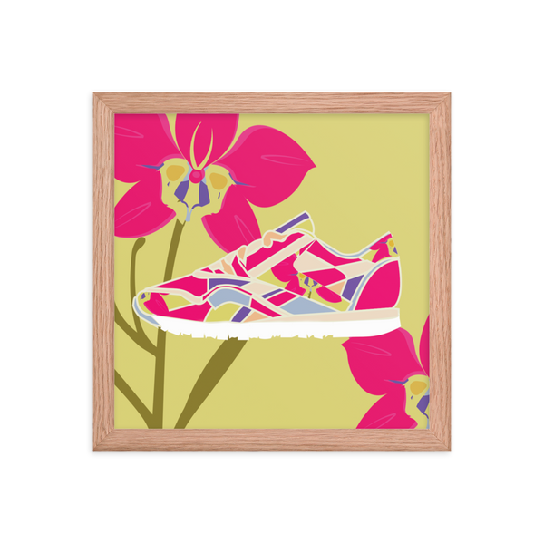 Orchid Sneaker Yellow Background - (Framed)