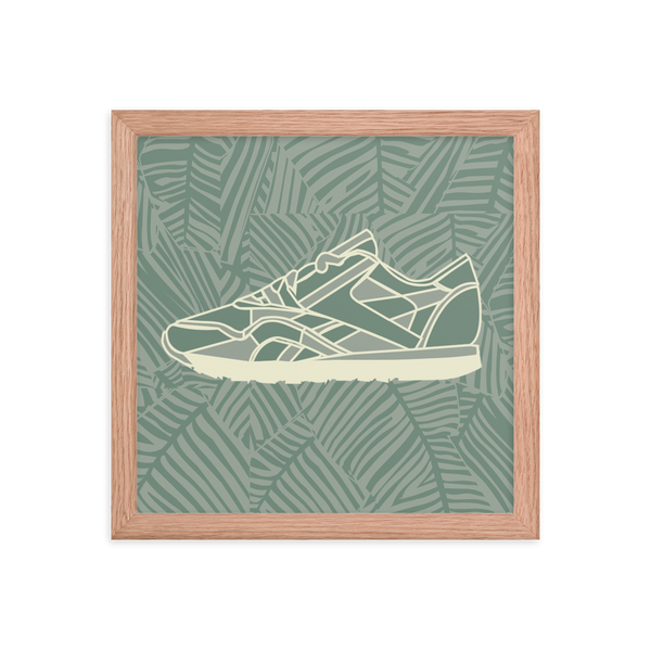 Green Sneakers Leafy Green Background - (Framed)