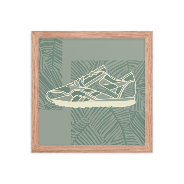 Leafy Pattern Sneaker with Light Green Background - (Framed)