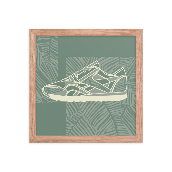 Leafy Pattern Sneaker with Dark Green Background - (Framed)