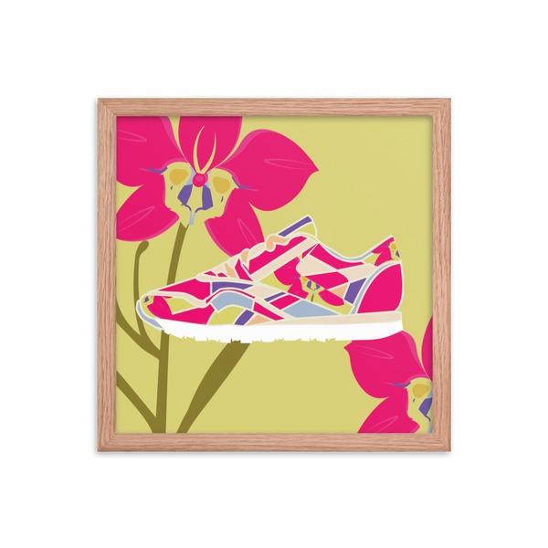 Orchid Sneaker Yellow Background - (Framed)