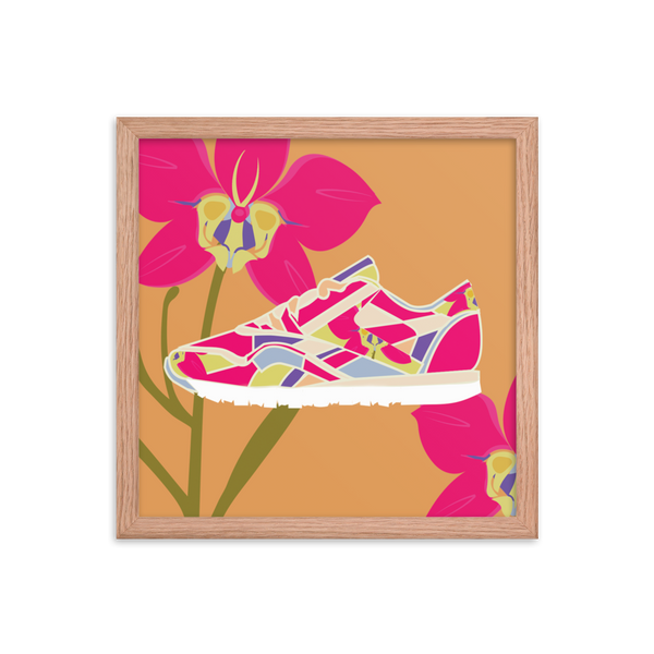 Orchid Sneaker Orange Background - (Framed)