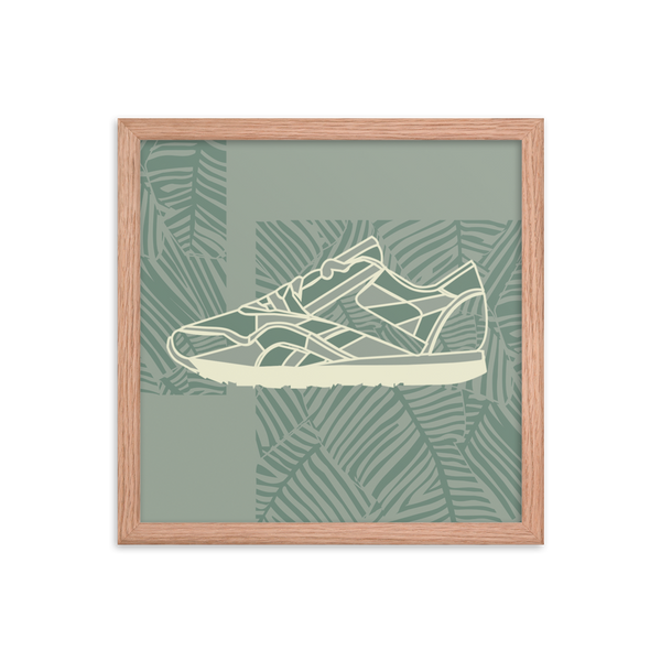 Leafy Pattern Sneaker with Light Green Background - (Framed)