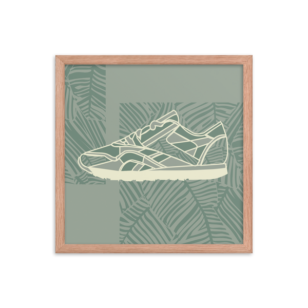 Leafy Pattern Sneaker with Light Green Background - (Framed)