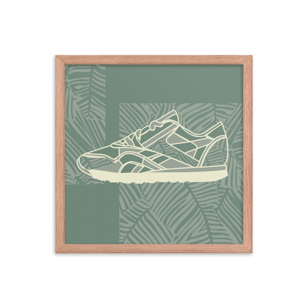 Leafy Pattern Sneaker with Dark Green Background - (Framed)