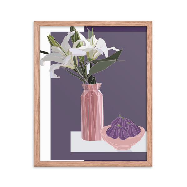 Figs and Lilies Purple Hues Still Life - (Framed)