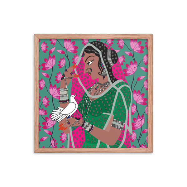 Green & Pink Lotus Pichwai Diwali - (Framed)