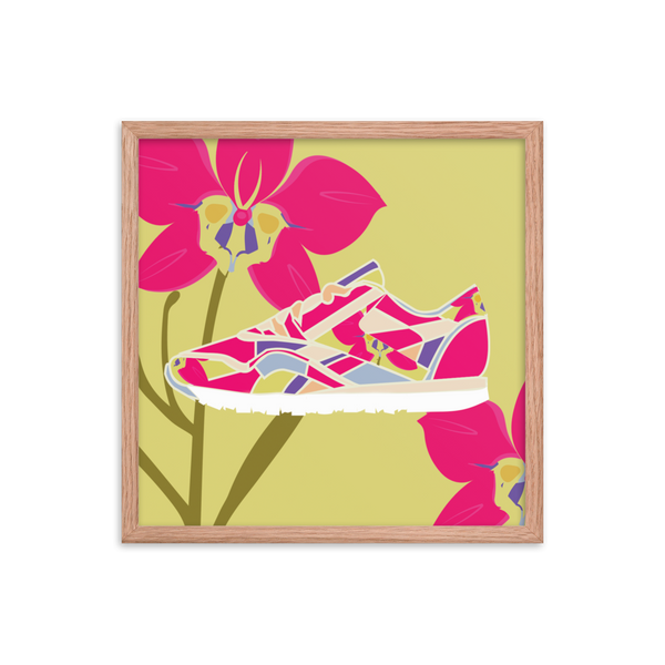 Orchid Sneaker Yellow Background - (Framed)