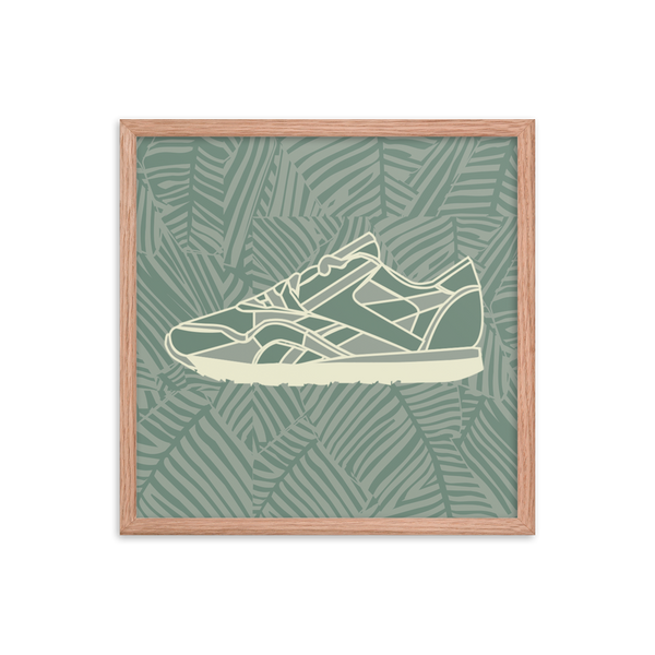 Green Sneakers Leafy Green Background - (Framed)