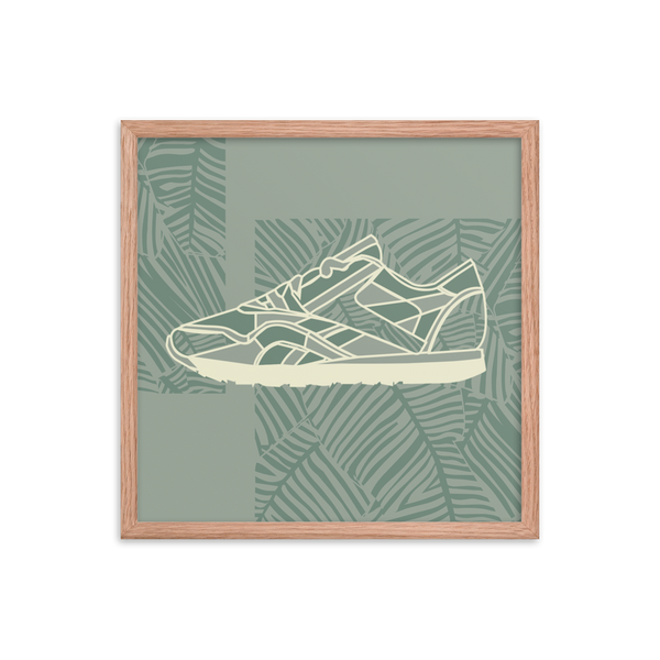 Leafy Pattern Sneaker with Light Green Background - (Framed)