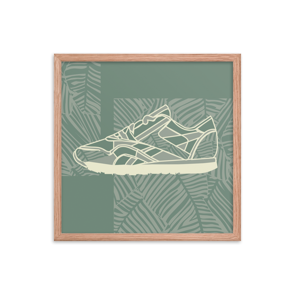 Leafy Pattern Sneaker with Dark Green Background - (Framed)