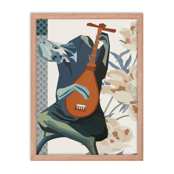 The Old Guitarist with Japanese art influences - (Framed)