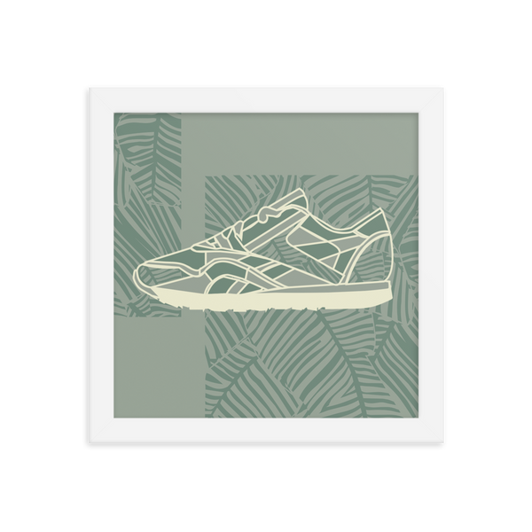 Leafy Pattern Sneaker with Light Green Background - (Framed)