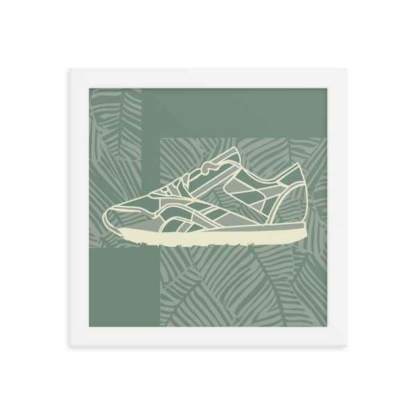 Leafy Pattern Sneaker with Dark Green Background - (Framed)