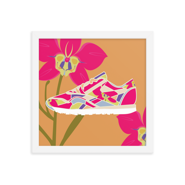 Orchid Sneaker Orange Background - (Framed)