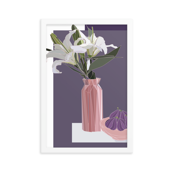 Figs and Lilies Purple Hues Still Life - (Framed)