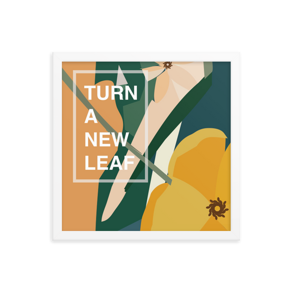 Yellow Poppy & Floral Abstract Background  - Turn A New Leaf - Framed