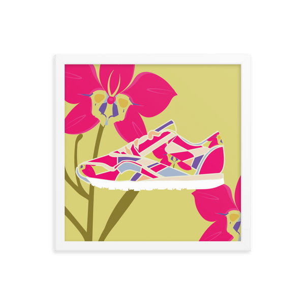 Orchid Sneaker Yellow Background - (Framed)