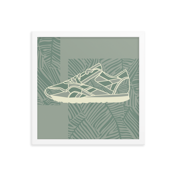 Leafy Pattern Sneaker with Light Green Background - (Framed)