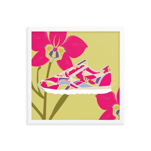 Orchid Sneaker Yellow Background - (Framed)