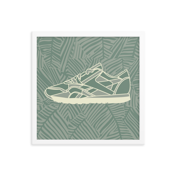 Green Sneakers Leafy Green Background - (Framed)