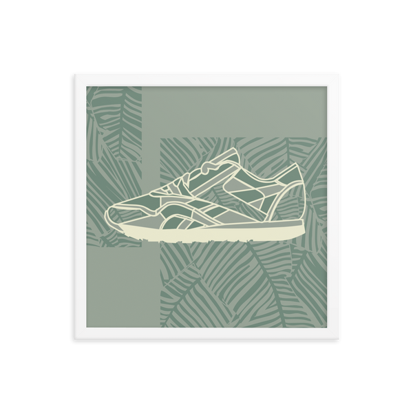 Leafy Pattern Sneaker with Light Green Background - (Framed)