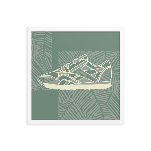 Leafy Pattern Sneaker with Dark Green Background - (Framed)