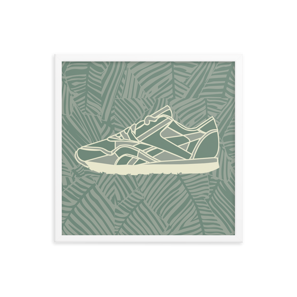 Green Sneakers Leafy Green Background - (Framed)